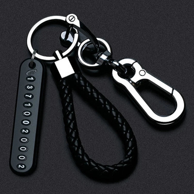 Trendy DIY Mobile Phone Number Plate Pendant Keychain for Men Punk Simple Woven Leather Rope Anti-lost Car Key Chain Accessories - Http:// Lolyshop.shop