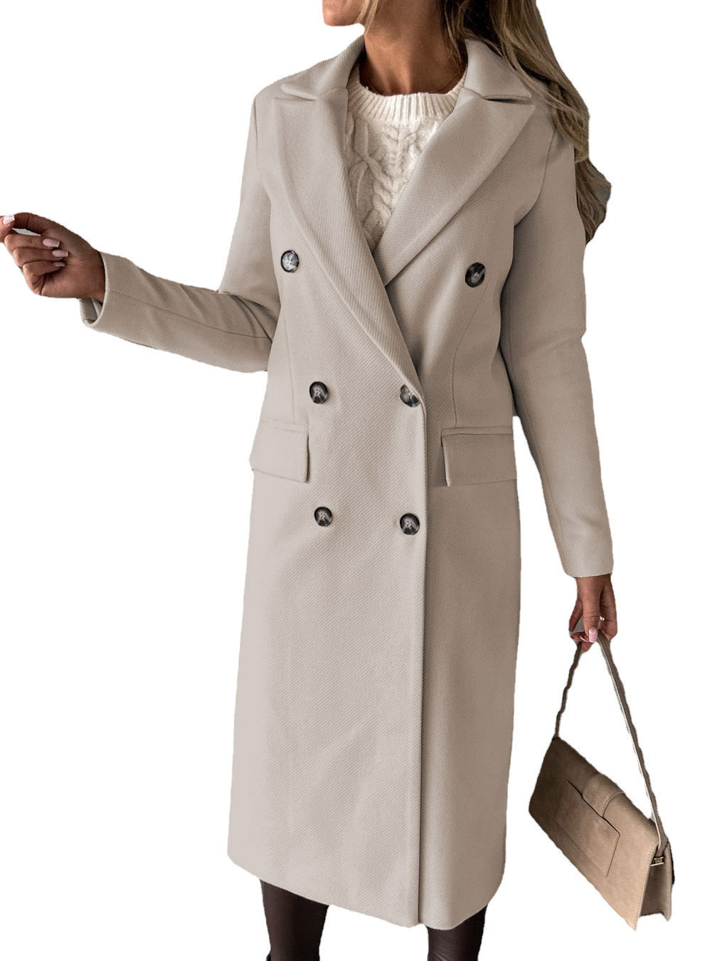 Double Breasted Lapel Coat Winter Fashion Solid Slim Long Jacket Long Sleeve Tops Womens Clothing by http://Loyshop.shop