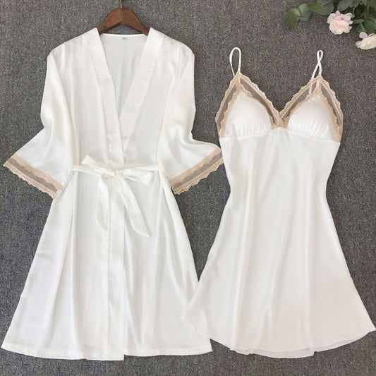 Sexy V-Neck Pajamas Two-Piece Ice Ribbon Chest Pad Pajamas Wear by http://Lolyshop.shop