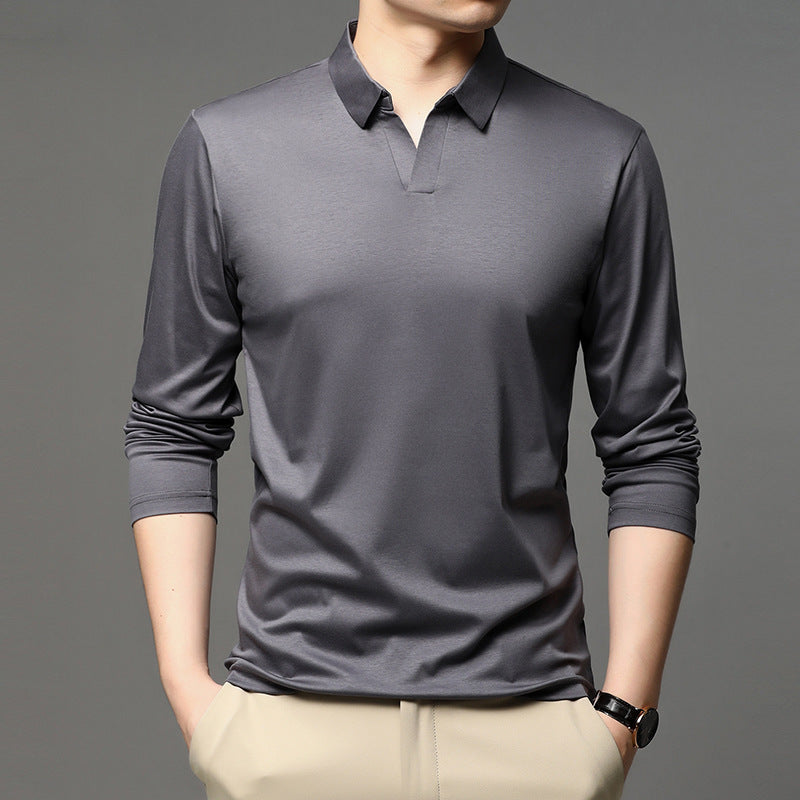 Men's Solid Color Shirt Casual Cotton Lapel Long Sleeve Top by http://Loyshop.shop
