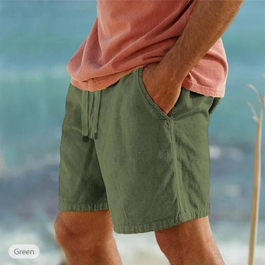 Cotton Linen Drawstring Elastic Waist Solid Color Breathable Bermuda Shorts by http://Lolyshop.shop