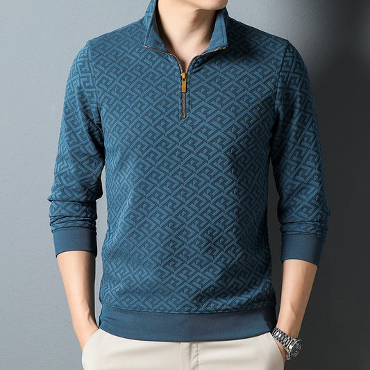 Long Sleeve T-shirt Zipper And Lapel Casual Stand Collar Bottoming Shirt Men's Clothing by http://Loyshop.shop