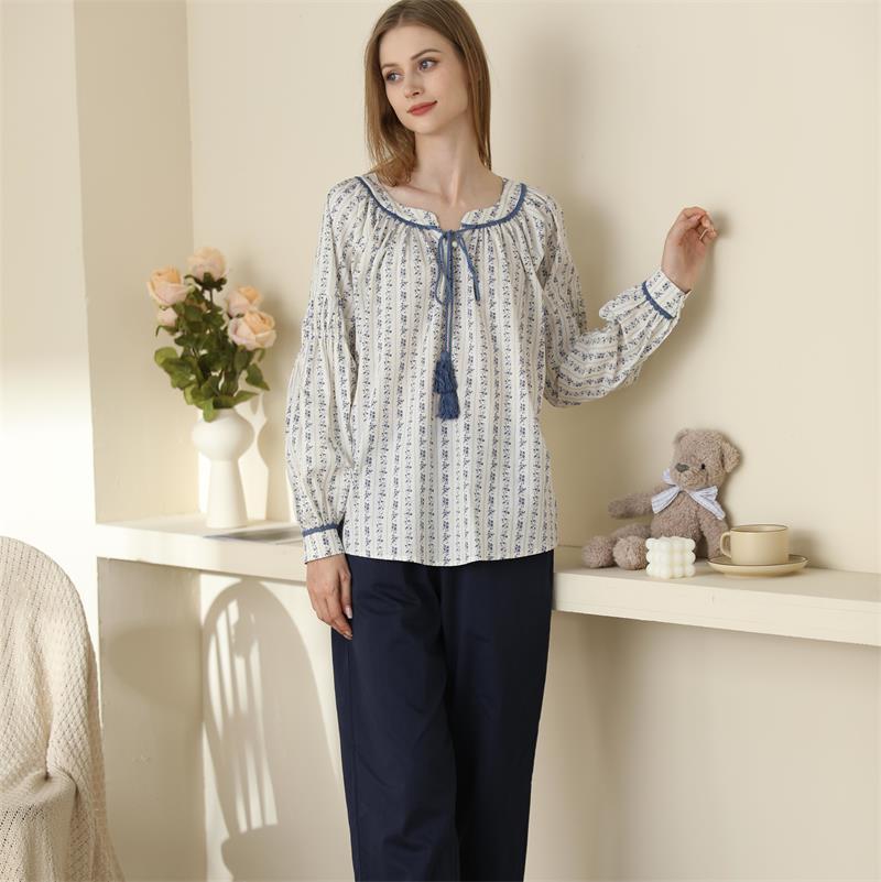Pyjamas Female Korean Version Stripes Solid Color Simple Wind Comfortable Long Sleeve Set Cotton Home Wear Can Be Worn by http://Lolyshop.shop