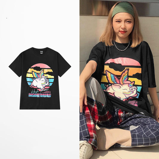 Short-Sleeved T-Shirt Men's Loose Cotton T-Shirt Hip-Hop Plus Size Printing Clothes