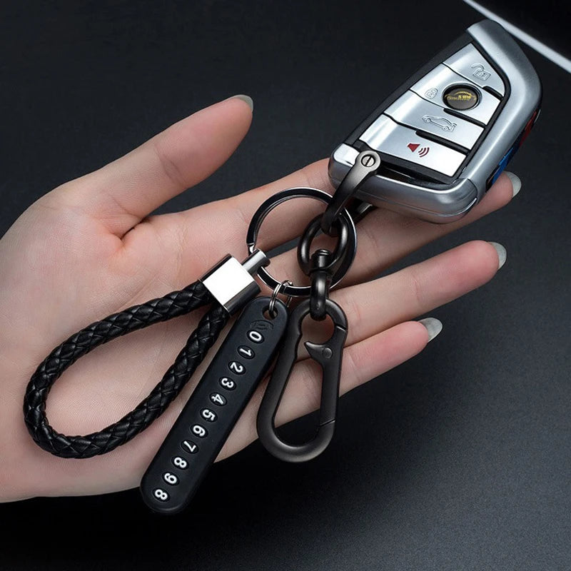 Trendy DIY Mobile Phone Number Plate Pendant Keychain for Men Punk Simple Woven Leather Rope Anti-lost Car Key Chain Accessories - Http:// Lolyshop.shop