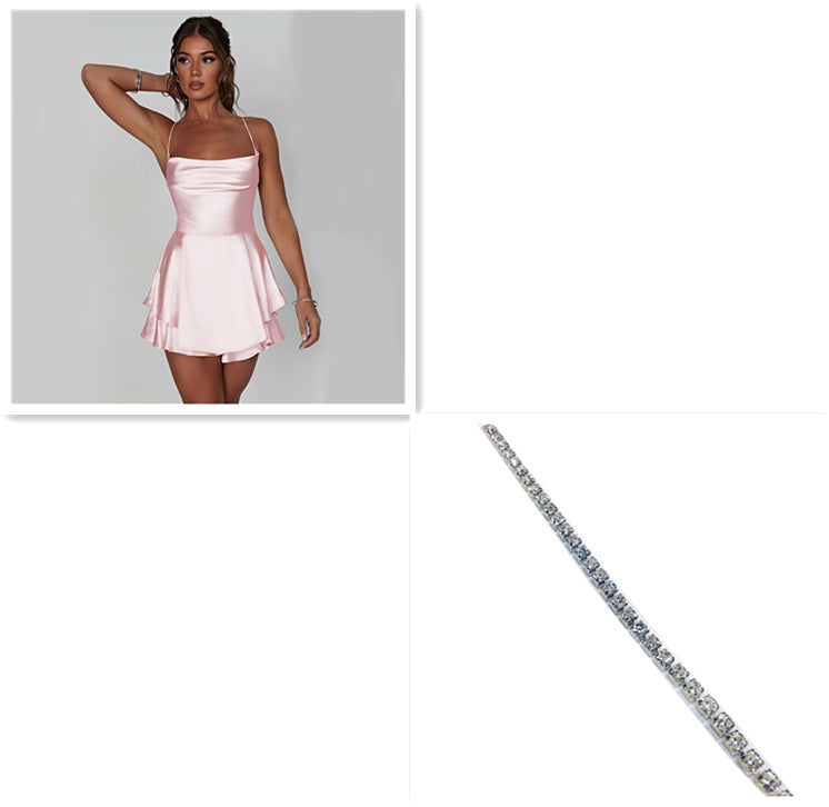 Sexy Suspender Skirt For Women Elegant Slim Strap Satin Backless Lace Up A-Line Short Dress Lady by http://Lolyshop.shop