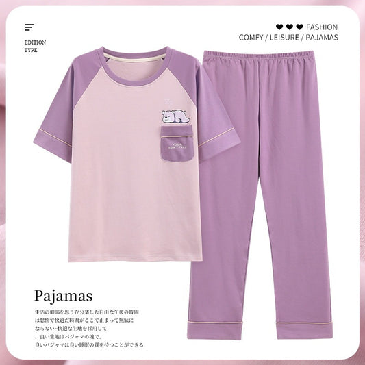 Pajamas Pure Cotton Short-sleeved And Trousers Cute Cartoon Home Wear Suit