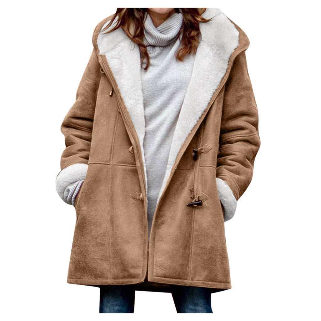 Winter Button Coat Fashion Warm Hooded Jacket With Pockets Women's Clothing - Http:// Lolyshop.shop