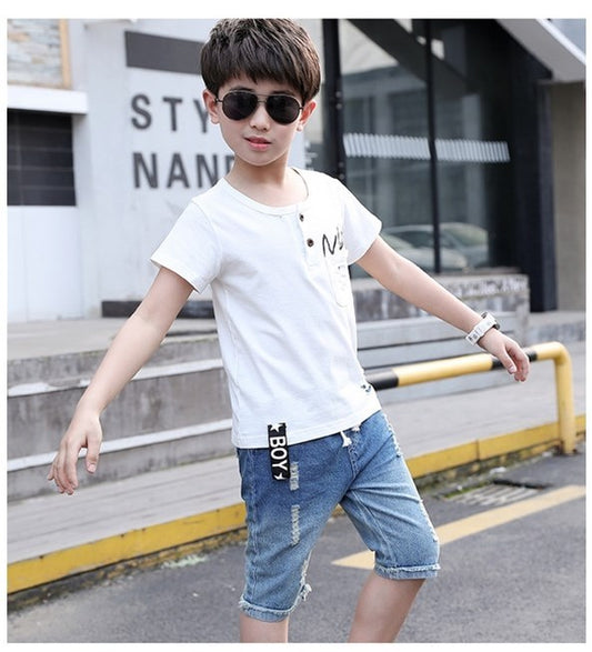 Children Clothing Summer Boys T-shirtDenim Shorts 2pcs by http://Lolyshop.shop
