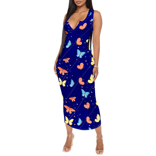 Women's 2025 spring and summer sleeveless knee length dress with hollowed out pullover, butterfly print beach casual dress by http:// Lolyshop.shop