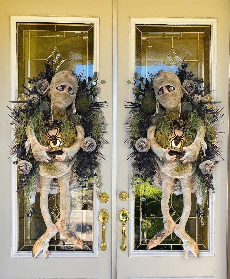 Mummy Halloween Wreath Door Pendant Haunted House Decoration Portable Ghost Festival Horror Wreath Party Supplies Decoration by http://Loyshop.shop