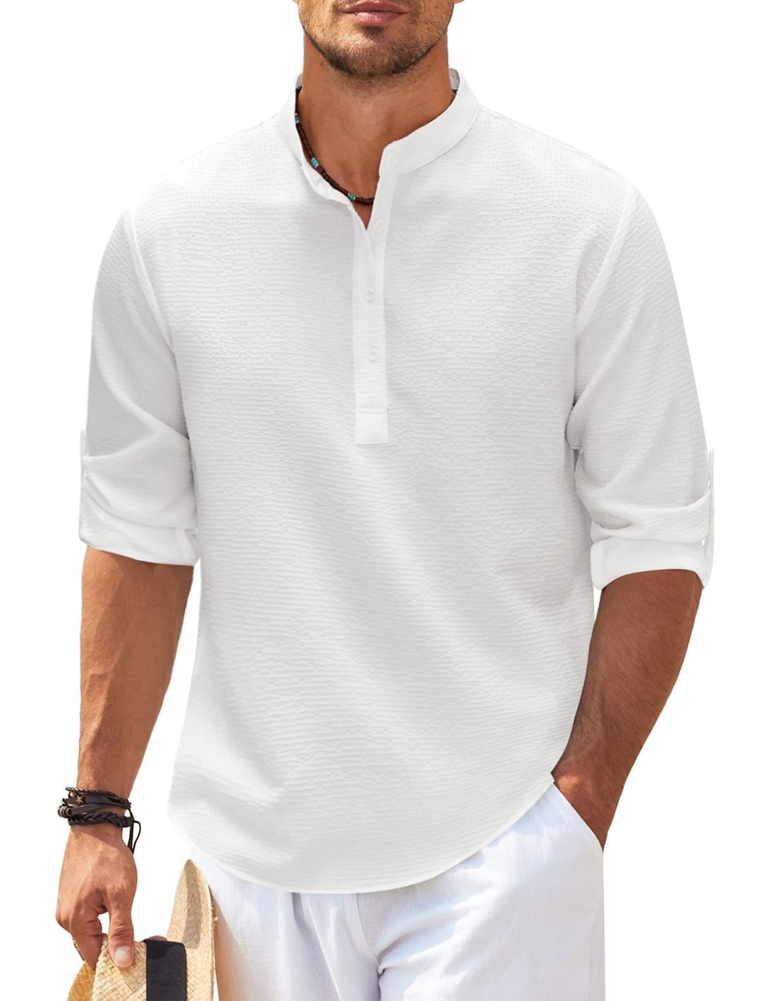 Stand Collar Button Shirt Summer Pineapple Texture Shirt Casual Top Men's Clothing by http://Lolyshop.shop