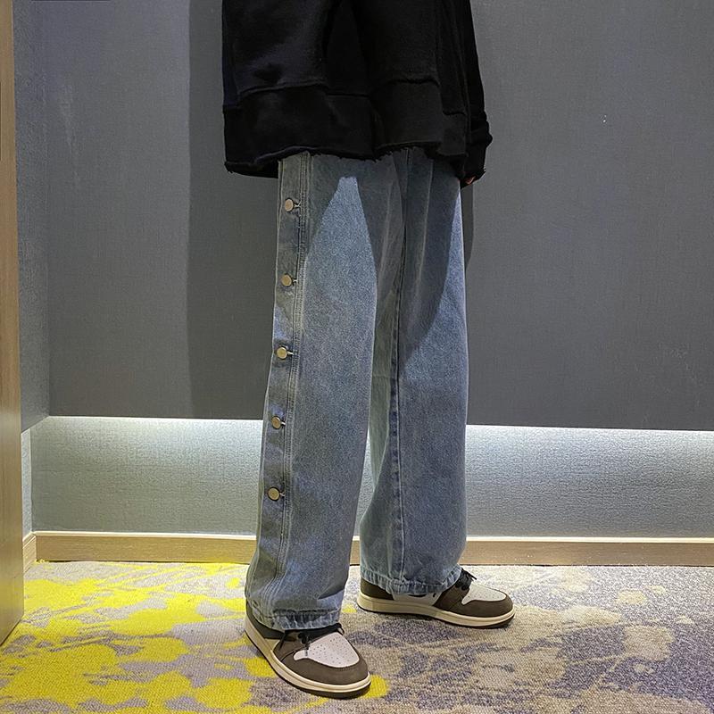 Personalized Side Breasted Pants Straight Leg Jeans Women