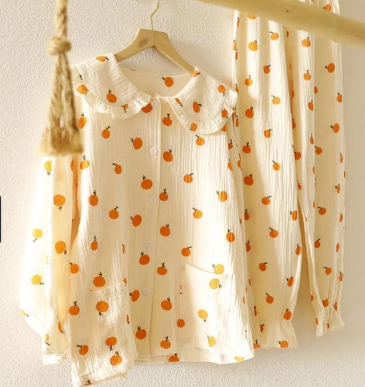 Long Sleeve Doll Collar Pure Cotton Pajamas Women's Loose Home Wear Suit Simple Loose