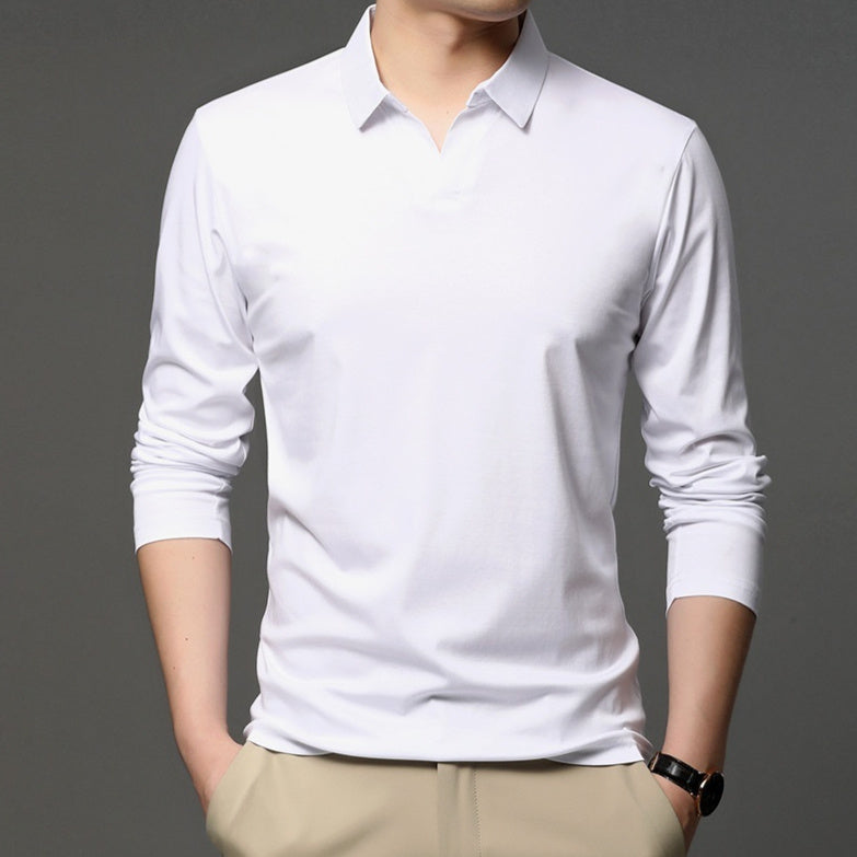 Men's Solid Color Shirt Casual Cotton Lapel Long Sleeve Top by http://Loyshop.shop