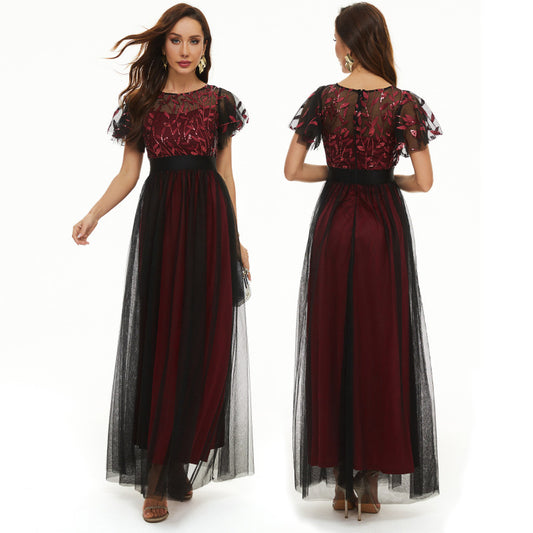Sequin Dress Short Sleeved Round Neck