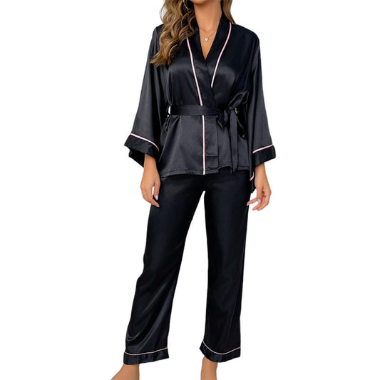 Women's Summer Thin Silk Ice Silk Satin Chiffon Long Sleeve Home Wear