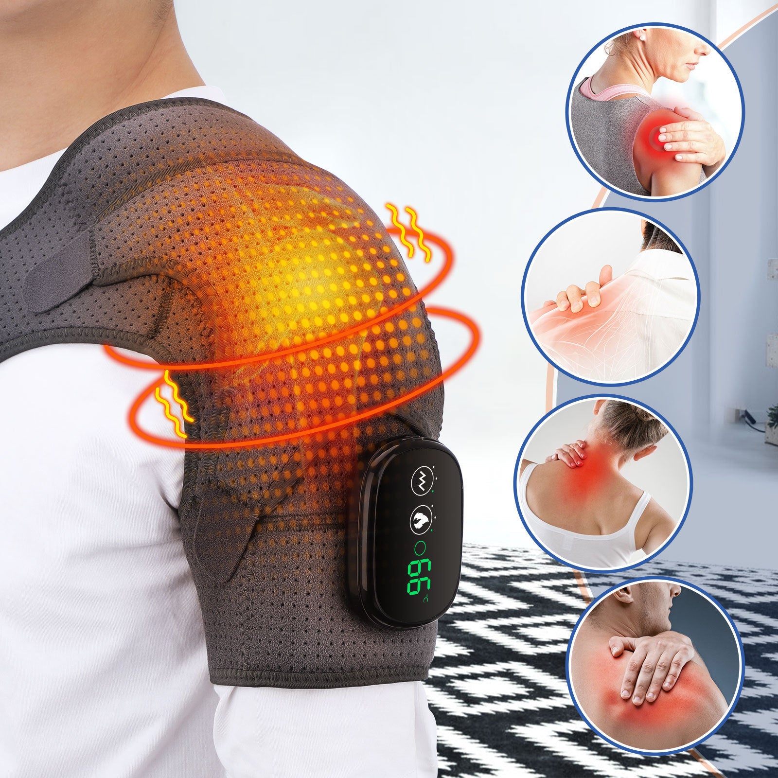 USB Rechargeable Convenient Electric Heating Shoulder Massage Heated Back Shoulder Brace Adjustable Heating Shoulder Massage Belt For Arm Muscle Relaxation - Http:// Lolyshop.shop