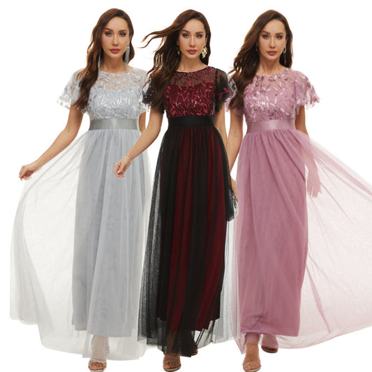 Sequin Dress Short Sleeved Round Neck