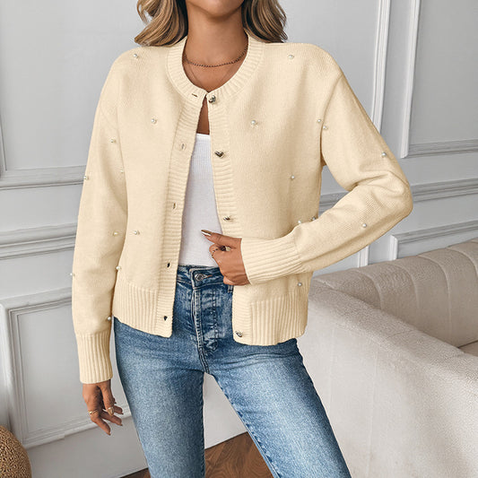 Single-breasted Solid Color Sweater Coat For Women