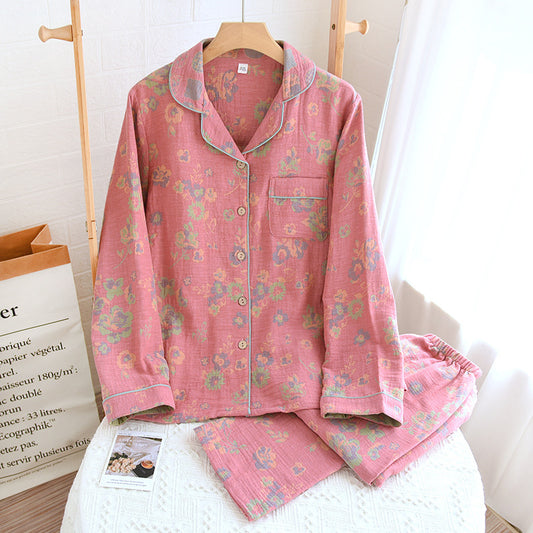 New Polo Collar Pajamas High-end Home Wear Vintage Yarn-dyed Popular Women's Pajama Suit