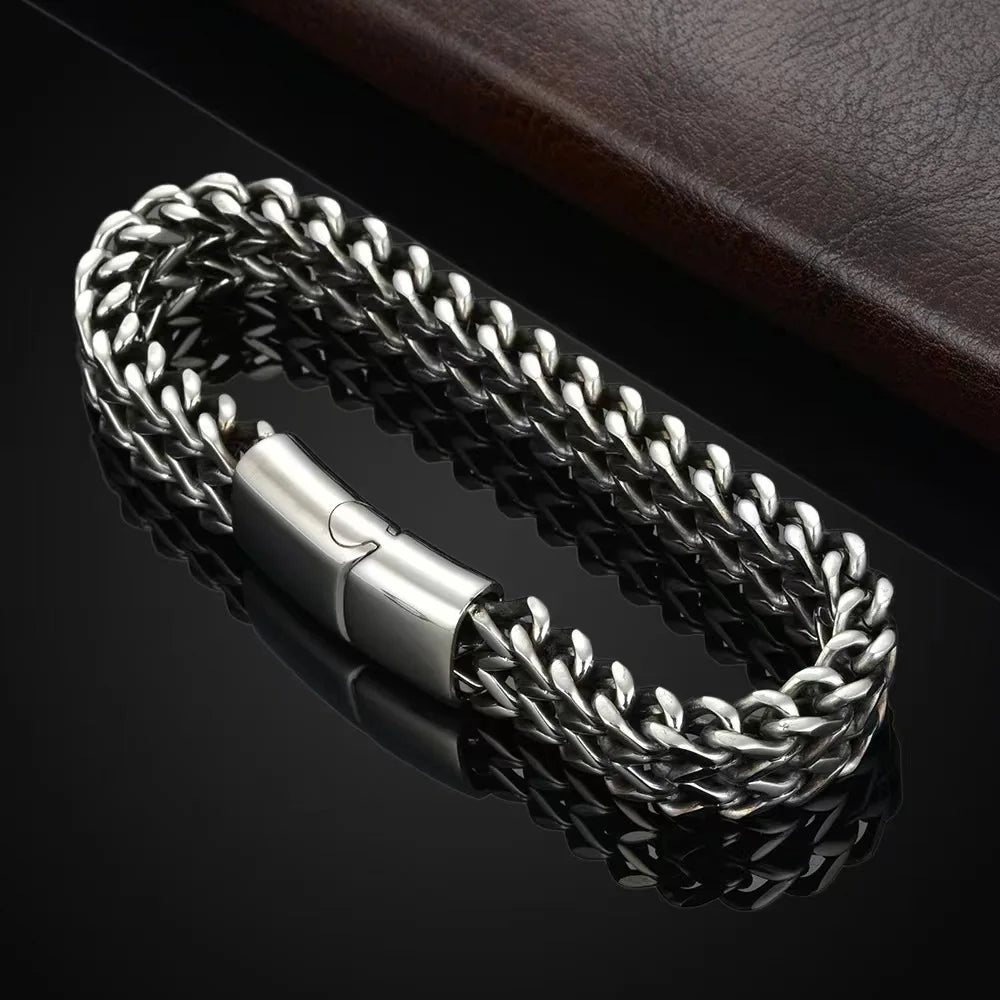 Stainless Steel Fish Scale Bracelet with Double Row Alloy Magnetic Buckle and Keel Design