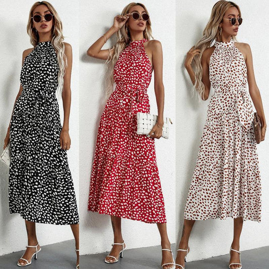 Floral Halter Strap Large Swing Dress Women's Clothing