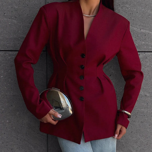 Advanced Sense Vintage Single-breasted Waist-controlled Long Sleeves