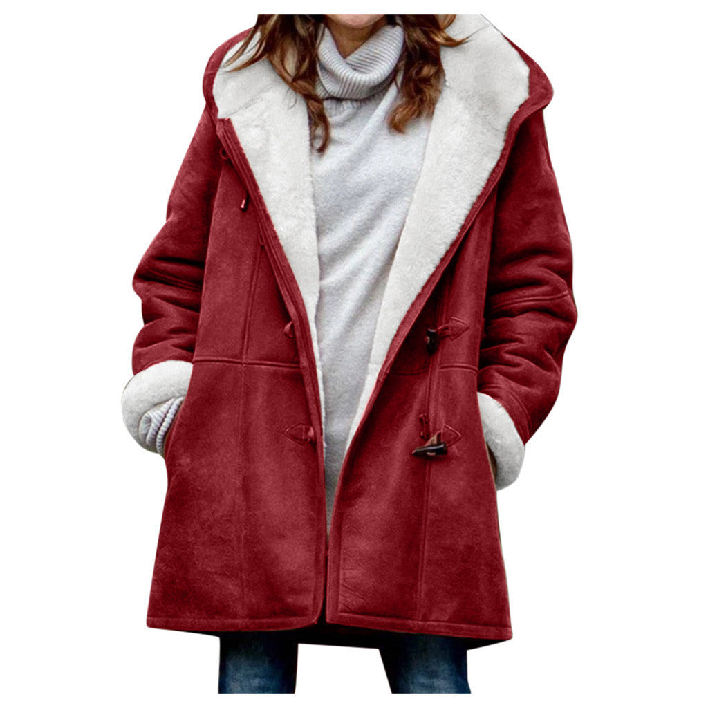 Winter Button Coat Fashion Warm Hooded Jacket With Pockets Women's Clothing - Http:// Lolyshop.shop