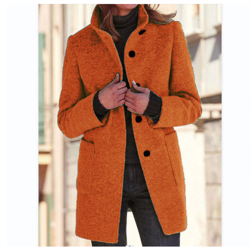 Fashion Stand Collar Woolen Coat With Pockets Fall Winter Casual Button Outwear For Women Clothing - Http:// Lolyshop.shop