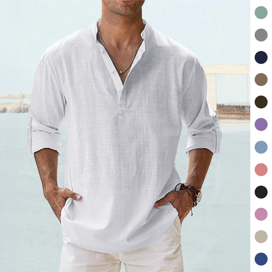 New Men's Casual Blouse Cotton Linen Shirt Loose Tops Long Sleeve Tee Shirt Spring Autumn Casual Handsome Men's Shirts https://Lolyshop.shop