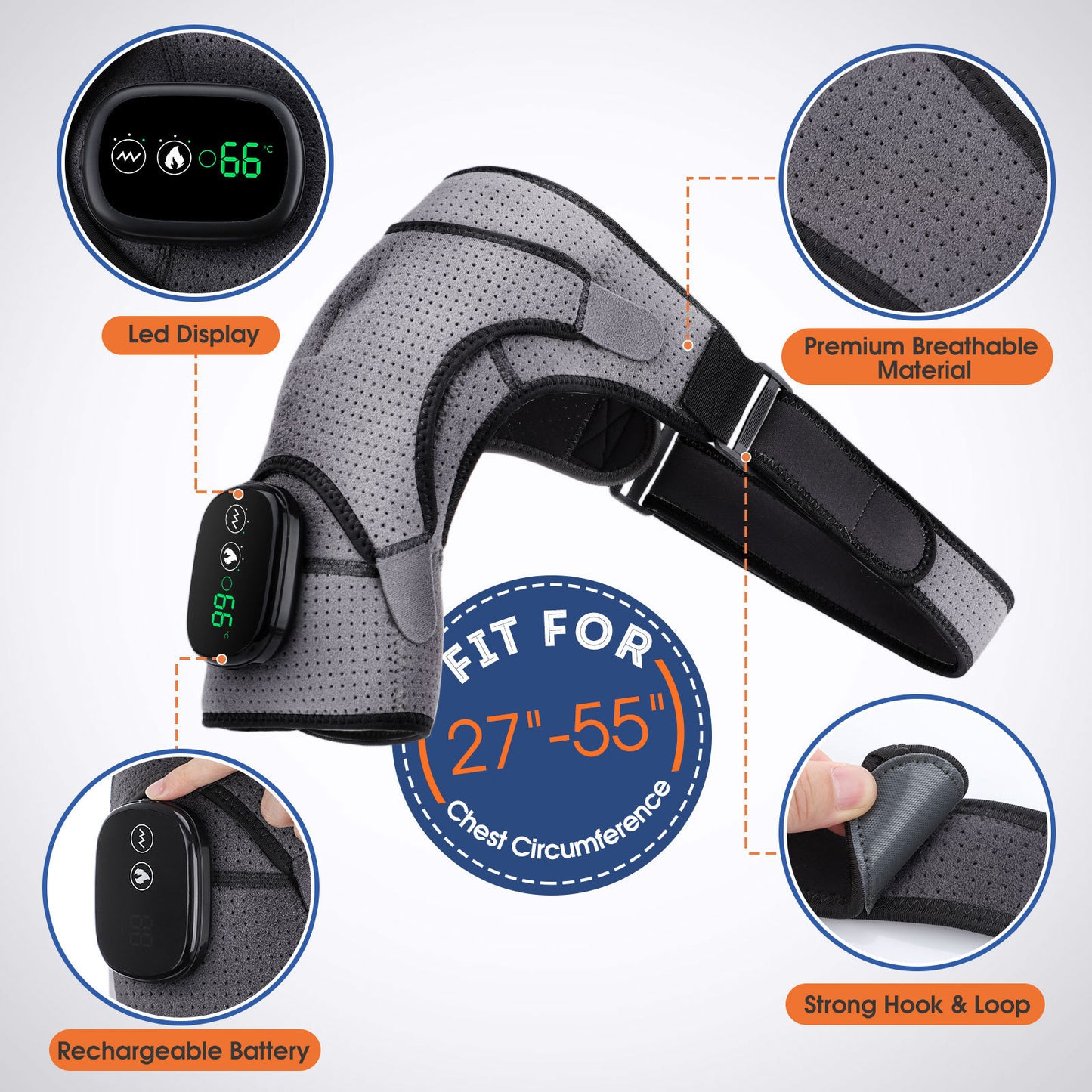 USB Rechargeable Convenient Electric Heating Shoulder Massage Heated Back Shoulder Brace Adjustable Heating Shoulder Massage Belt For Arm Muscle Relaxation - Http:// Lolyshop.shop