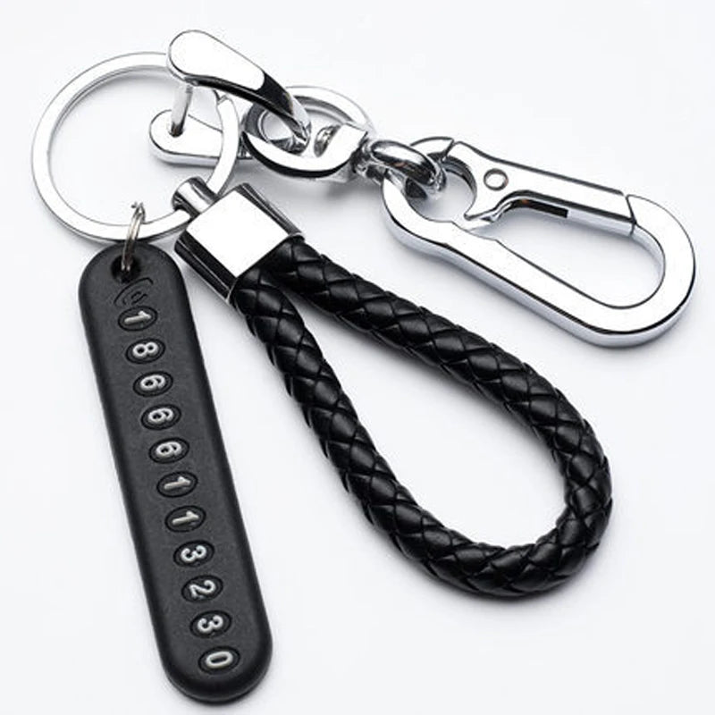 Trendy DIY Mobile Phone Number Plate Pendant Keychain for Men Punk Simple Woven Leather Rope Anti-lost Car Key Chain Accessories - Http:// Lolyshop.shop