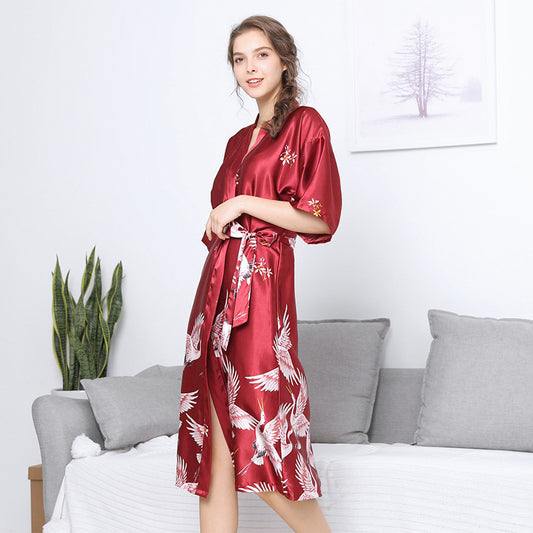 Bridal Dressing Gown Long Ladies Short-sleeved Home Wear by http://Lolyshop.shop