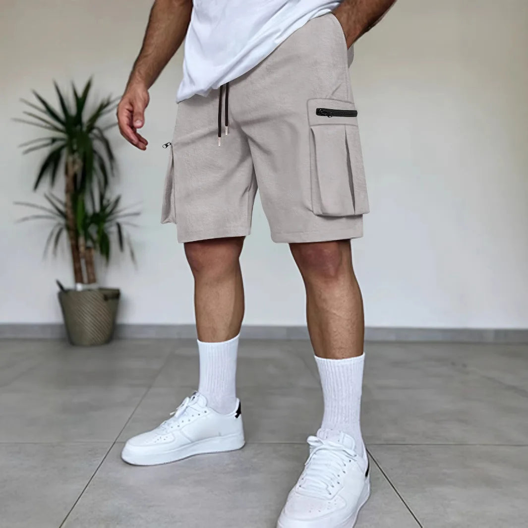Summer new solid-color high-quality short men's casual mountain-style multi-pocket shorts, workwear lightweight capcropped pants - Http:// Lolyshop.shop