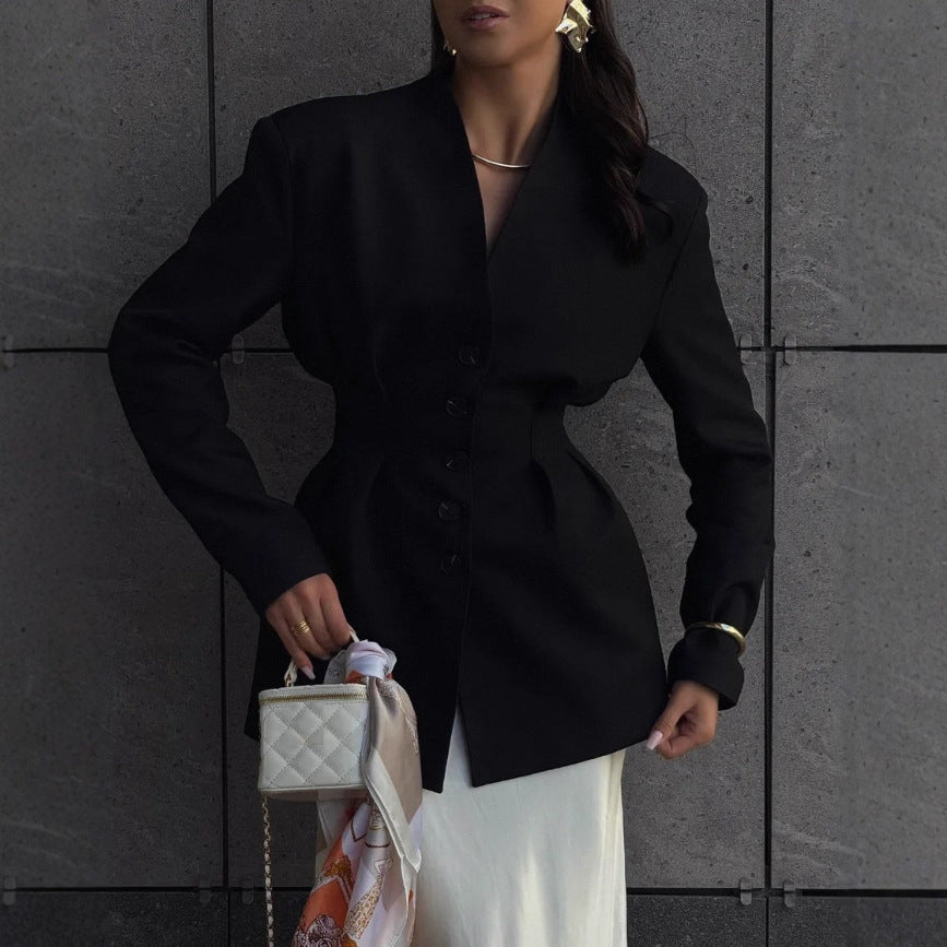 Advanced Sense Vintage Single-breasted Waist-controlled Long Sleeves - Http:// Lolyshop.shop