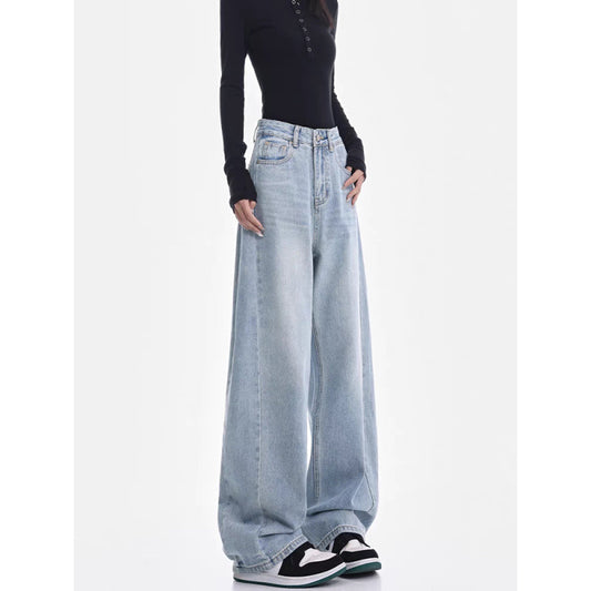 Light Blue High Waist Jeans Matchet Pants Women Straight