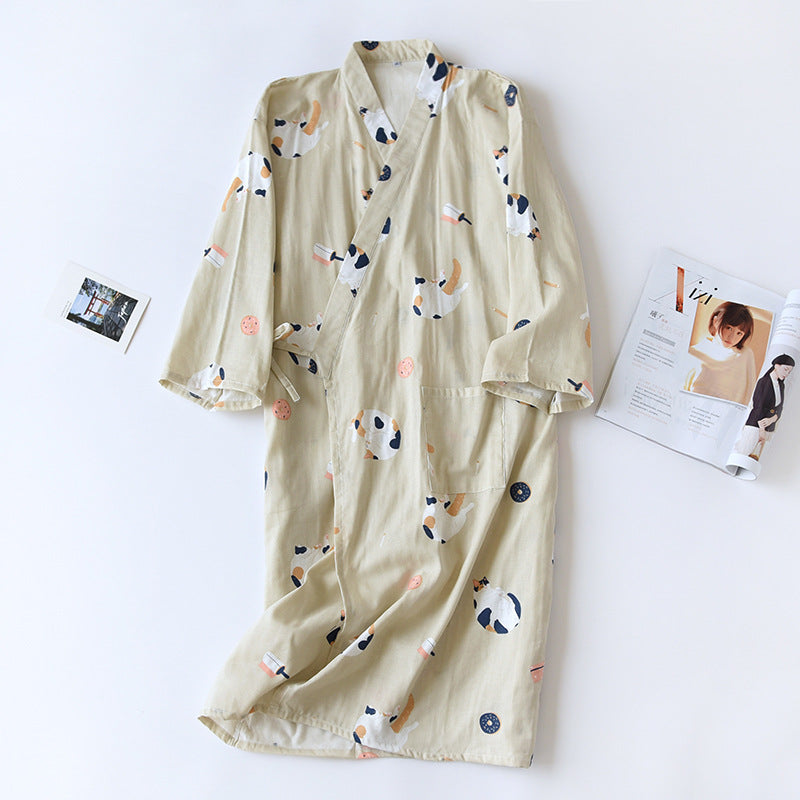 Cotton Gauze Lace-up Home Wear Cotton Moisture-wicking Clothing Kimono Robe by http://Lolyshop.shop