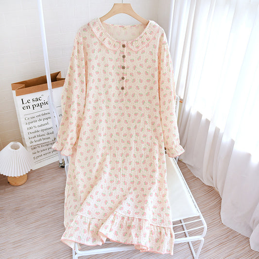 Sleeping Dress Crepe Wooden Ear Collar Long Sleeve Skirt