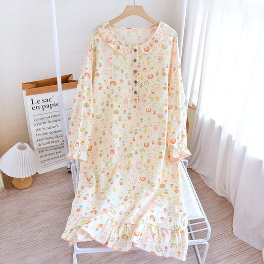 Sleeping Dress Crepe Wooden Ear Collar Long Sleeve Skirt