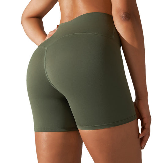 Women's Solid Color Double-sided Brocade Brushed Fitness High Waist Shorts