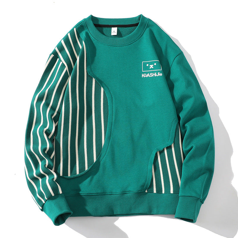 Loose Sports Long-sleeved T-shirt Patchwork Stripes Printed Men's Clothing Round-neck Sweater by http://Lolyshop.shop