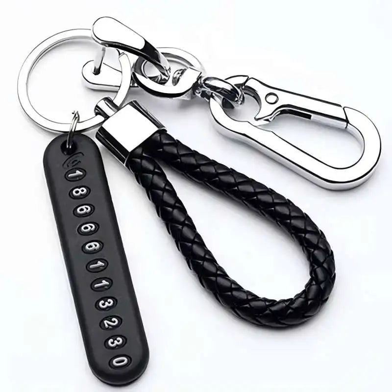 Trendy DIY Mobile Phone Number Plate Pendant Keychain for Men Punk Simple Woven Leather Rope Anti-lost Car Key Chain Accessories - Http:// Lolyshop.shop