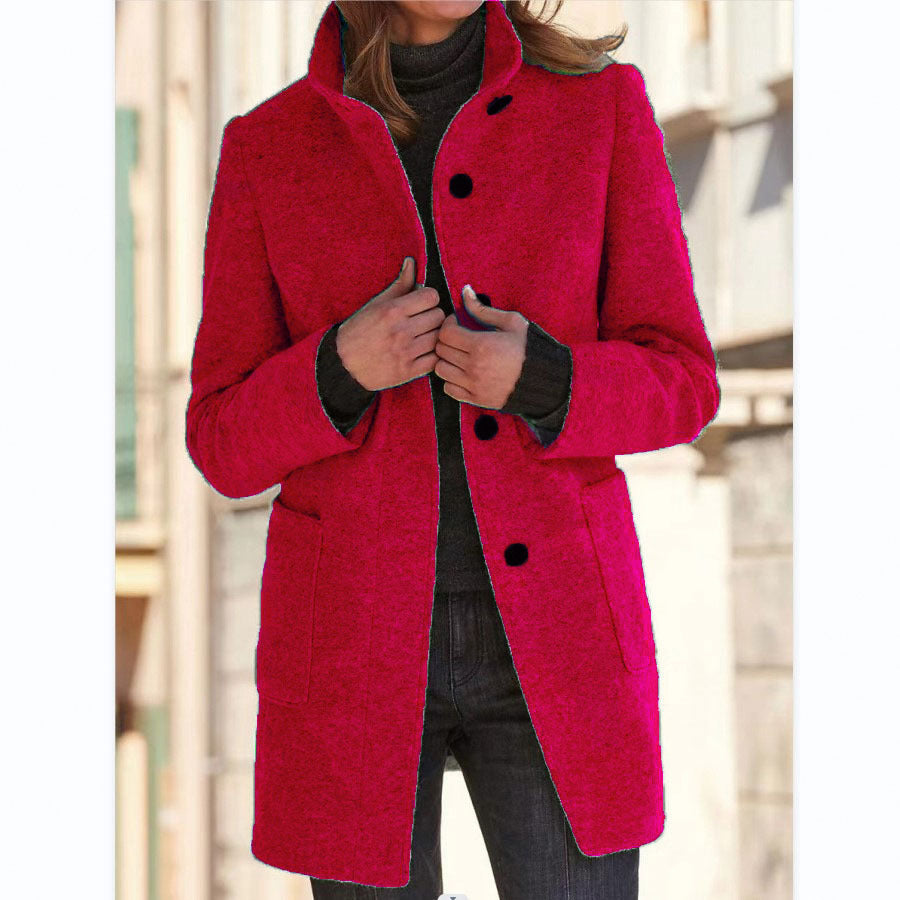 Fashion Stand Collar Woolen Coat With Pockets Fall Winter Casual Button Outwear For Women Clothing - Http:// Lolyshop.shop