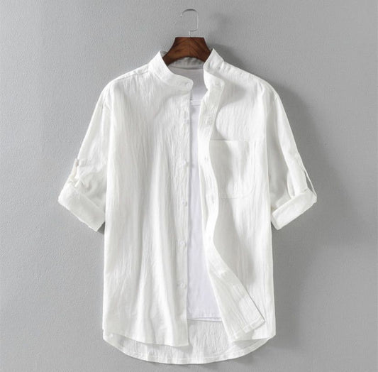 Men's Linen Stand Collar Loose Shirt by http://Lolyshop.shop