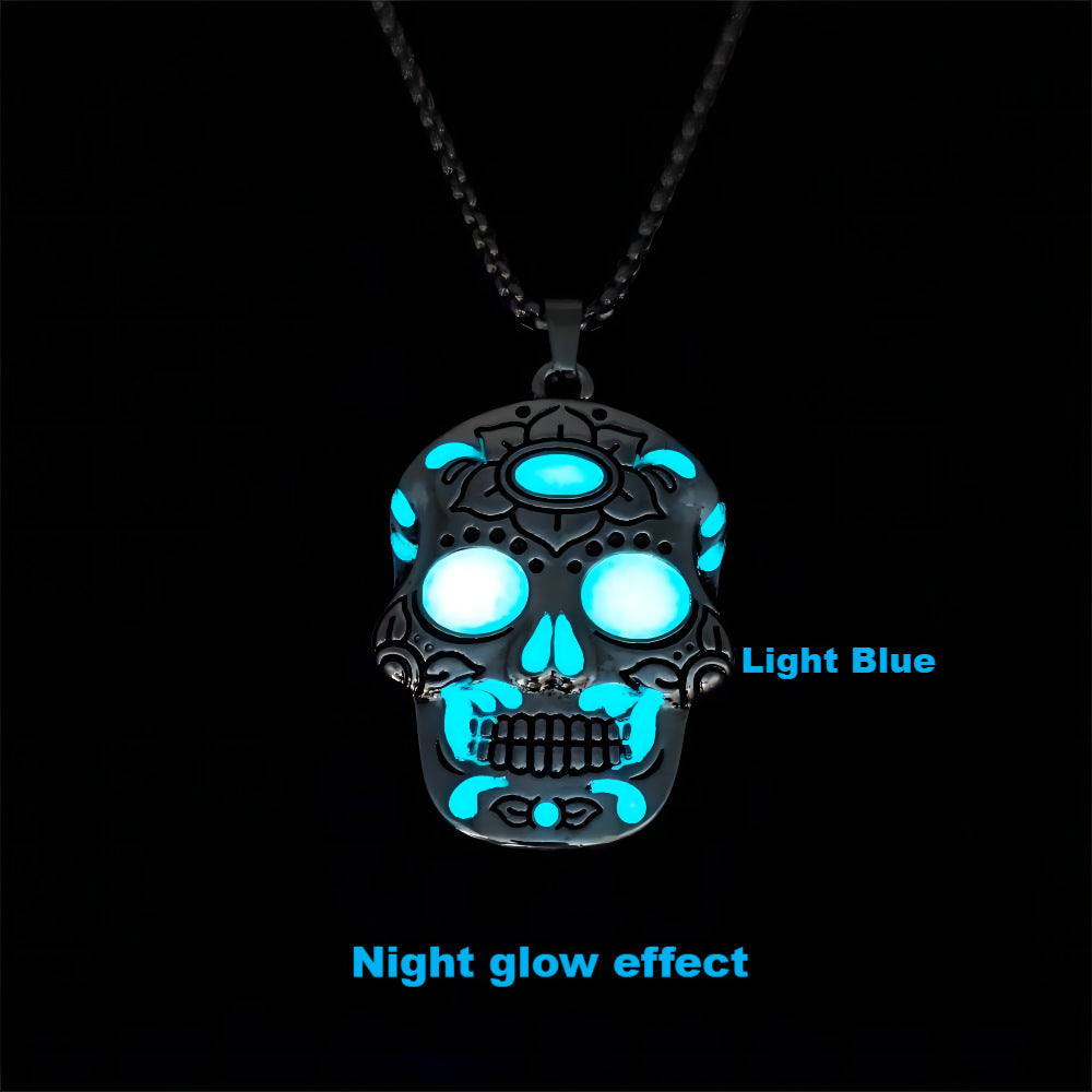 Halloween Luminous Skull Necklace With Day Of The Dead Lotus Pattern Personality Clavicle Necklace Fashion Jewelry Accessories by http://Lolyshop.shop