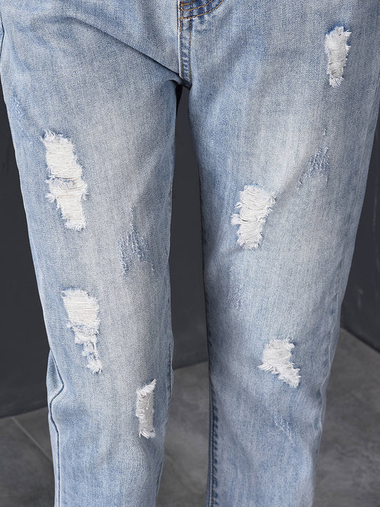 High Waist Nine-point Harem Daddy Women Pants Ripped Jeans Women