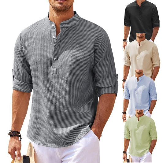 Stand Collar Button Shirt Summer Pineapple Texture Shirt Casual Top Men's Clothing by http://Lolyshop.shop