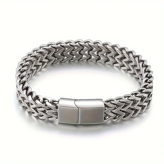 Stainless Steel Braided Double Row Front and Rear Fish Scale Alloy Magnetic Buckle Bracelet with Keel Jewelry New Model