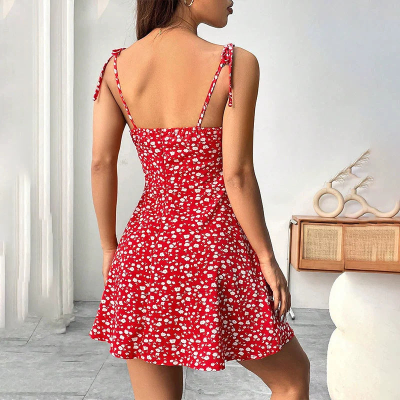 Floral Print Dress Summer Sweet A- Line Waist Trimming Dresses Women's Slimming Casual Clothing Cjdropshipping